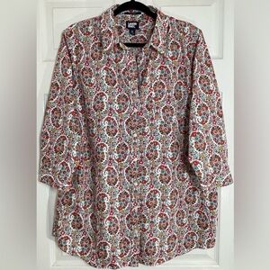 NWOT LANDS END Women’s No Iron 3/4 Sleeve Tunic Top‎ Floral Print Size 16
